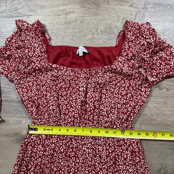 Hayden LA Rust Floral Tiered Midi Dress Square Neck Long Sleeve Boho M - Picture 7 of 9